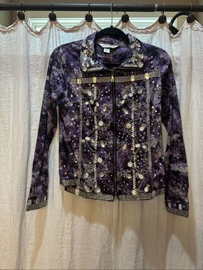 Western pleasure show shirt Purple Embellished stretch Zip-Front Jacket